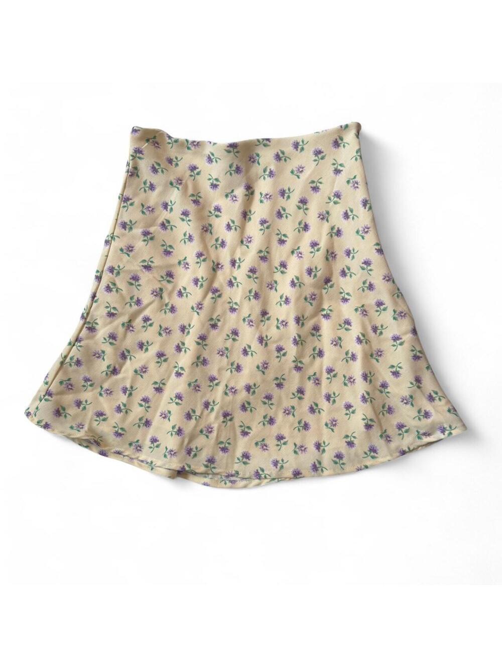 H&M Egg Wash Flowy Zip Up Floral A-line Coquette Mini Skirt Size 0